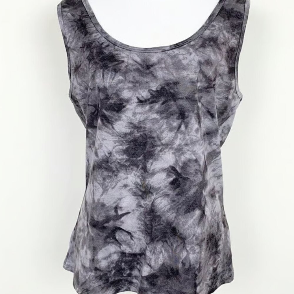 Size Large Womens Black Grey Tie Dye Round Neck Sleeveless Top